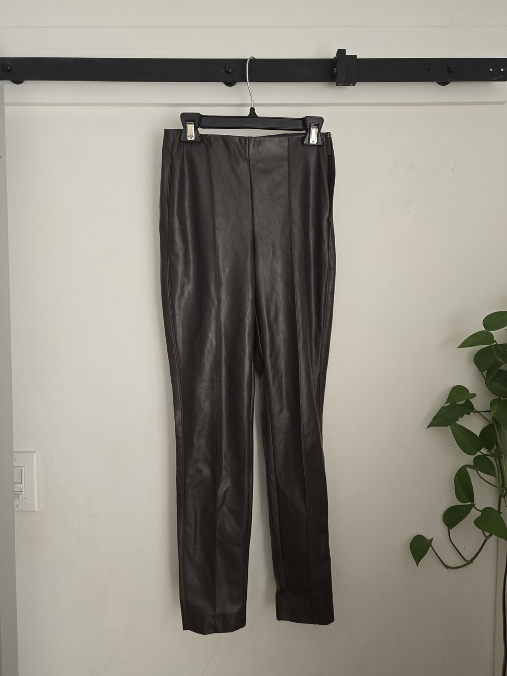 Babaton Faux Leather Slim Pants - Brown